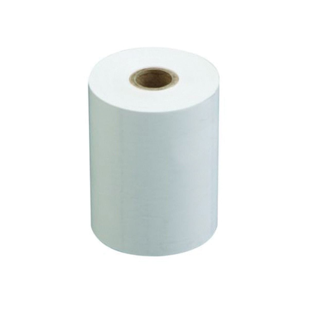 A roll of white thermal printer paper