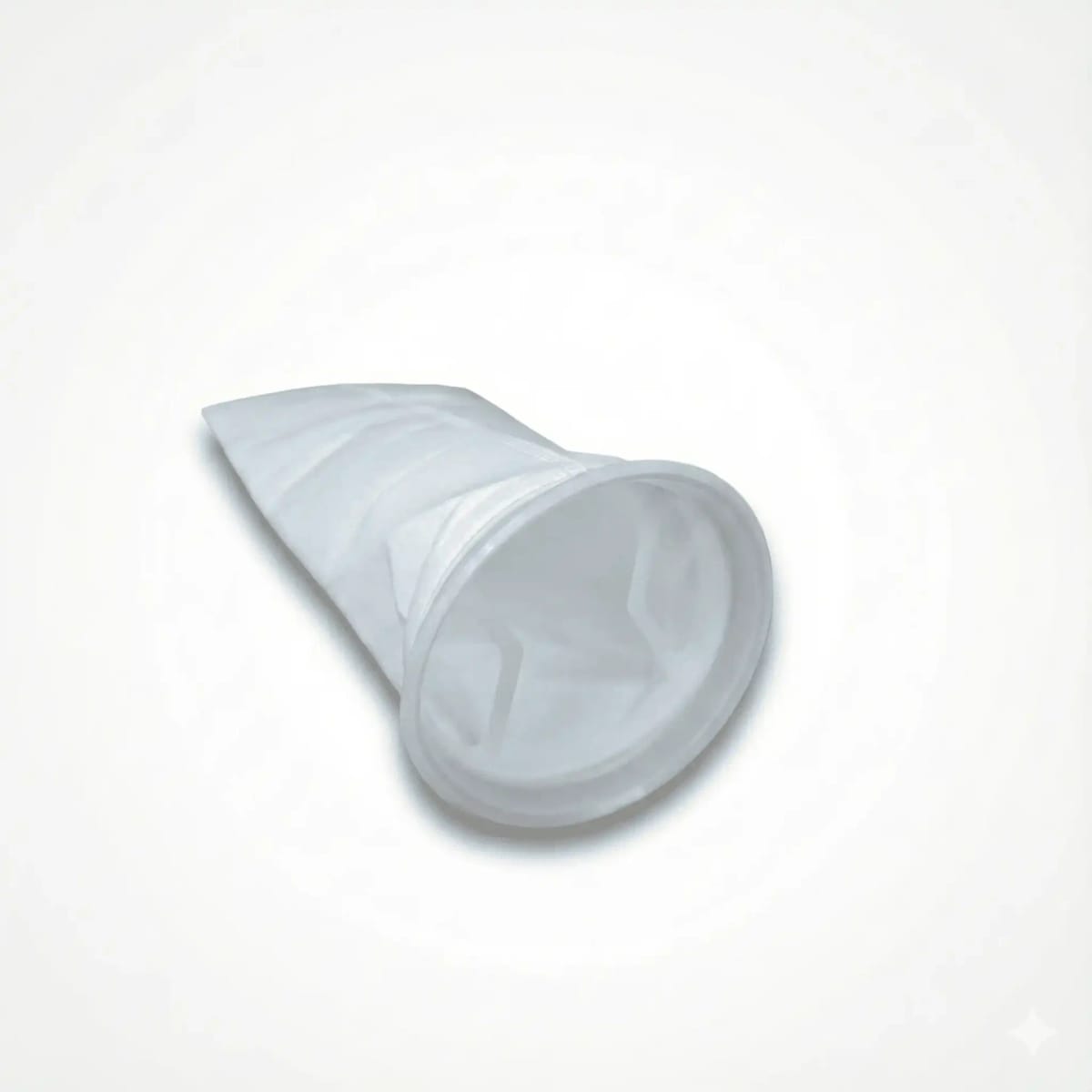 A white bag-style water filter element