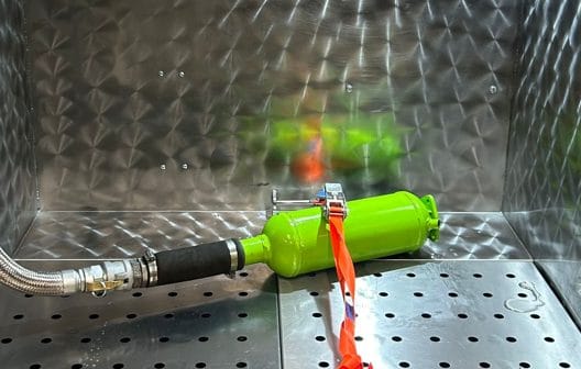 A filter strapped down in the chamber of a METClean V