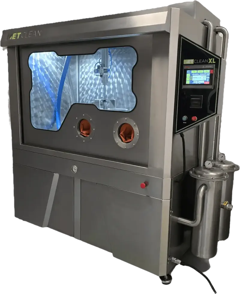 METClean XL Multi+ cabinet with its viewing window, glove ports, touchscreen and filter housings